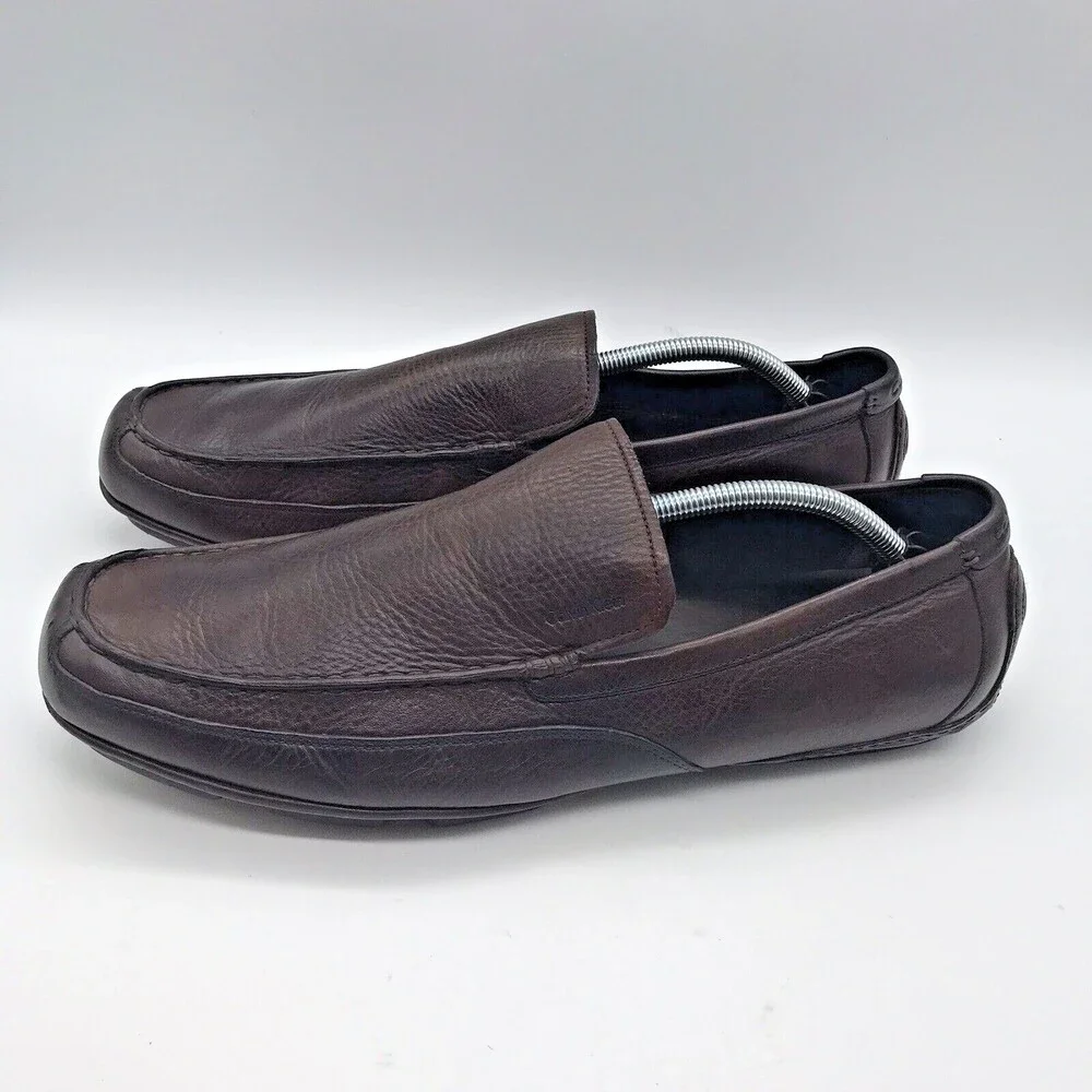Calvin Klein Michael Brown Leather Driving Loafer Moc Toe Slip On Shoe Men's 12M